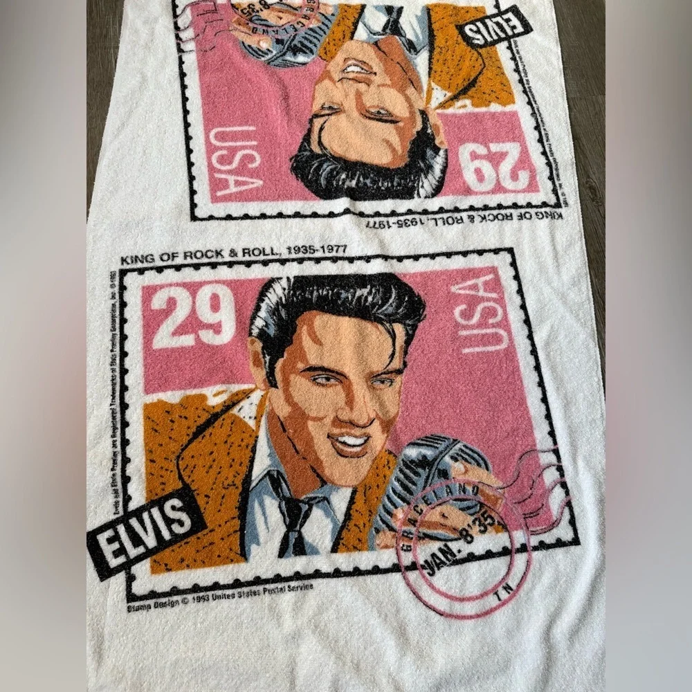 VTG Leshner Mills Elvis Presley King Of Rock & Roll Stamp Design Towel Retro S